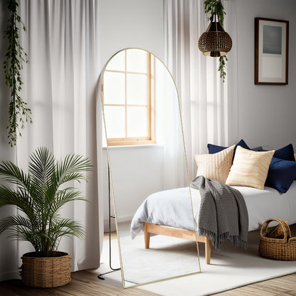Full Length Mirror Floor Standing, Arched & Rect Body Mirror with Stand, Hanging or Leaning Wall Mirror, Aluminum Alloy Thin Frame for Bedroom Hotel Bathroom