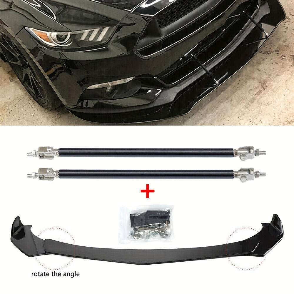 Front Bumper Lip Splitter Spoiler Kit with Strut Rods – Fits Ford Mustang 2000-2021, Dodge Challenger SRT Hellcat, Infiniti G37 Coupe Sedan – ABS Black Body Kit