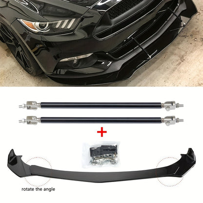Front Bumper Lip Splitter Spoiler Kit with Strut Rods – Fits Ford Mustang 2000-2021, Dodge Challenger SRT Hellcat, Infiniti G37 Coupe Sedan – ABS Black Body Kit