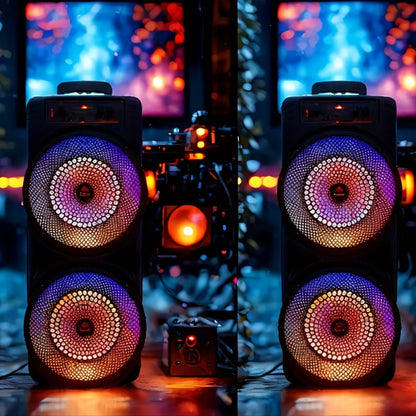 Dual 8.5-Inch Portable Party Speaker with RGB Lights, Bluetooth, TWS, FM, USB and Built-In Microphone