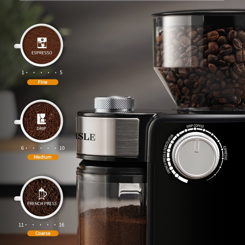 Burr Coffee Grinder Electric – 16 Grind Settings Adjustable Burr Mill Coffee Bean Grinder for 2–14 Cups, Espresso Drip Pour Over French Press