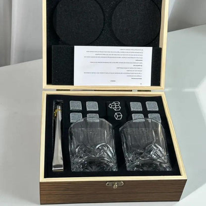 Whisky & Wine Glass Set with Cooling Stones, Ice Tong & Bartender Kit – Portable Bar Accessories for Luxurious Drinking Experience, No Electricity Needed