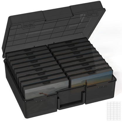 Photo Storage Box with 14 or 18 Inner Keeper Cases in Clear, Black or Multicolor Configurations