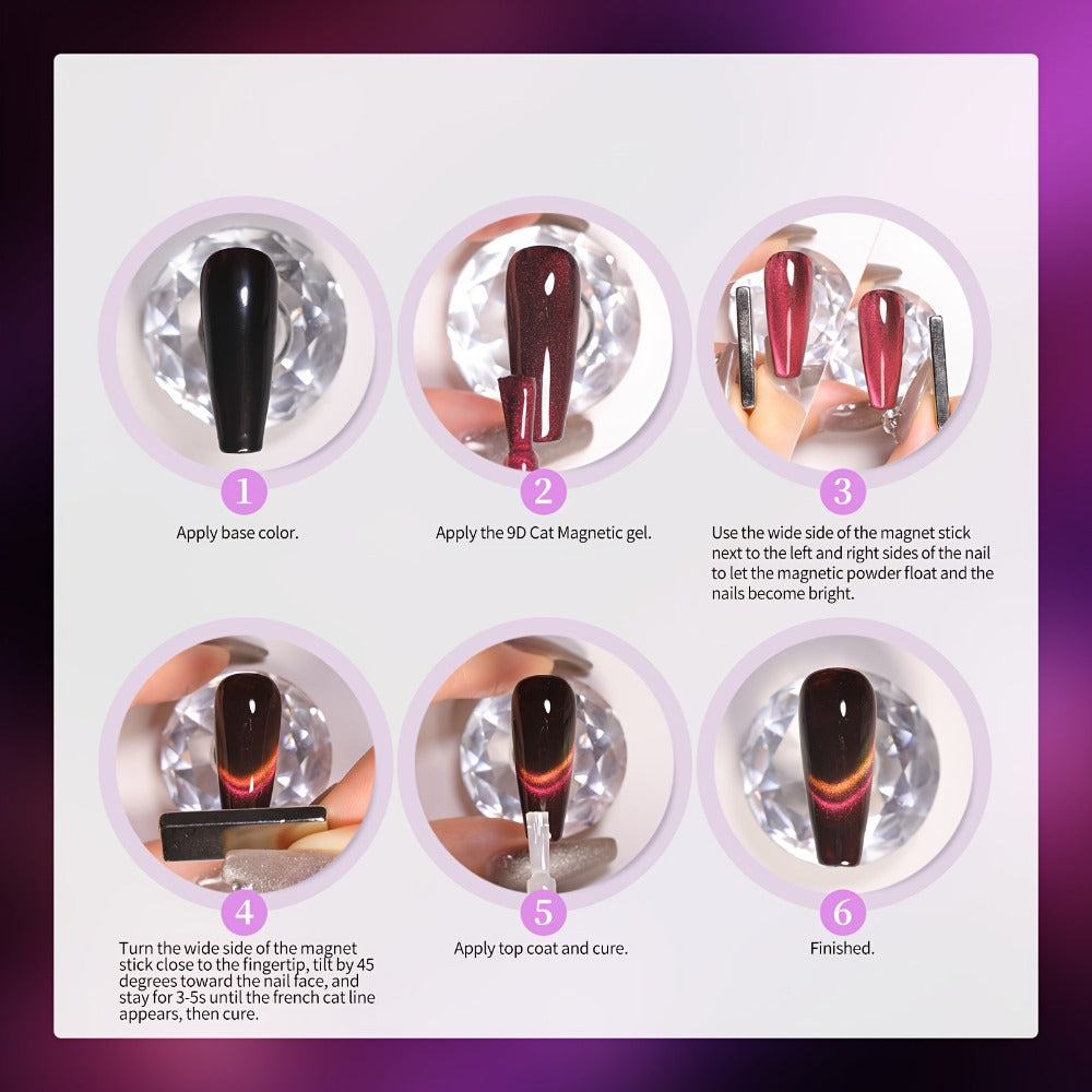 Gel Nail Polish – Cat Eye Magnetic 8pcs Aurora Glitter Black Crystal Semi-Permanent — 3D Light-Shifting Nail Art Gel No Base Color…