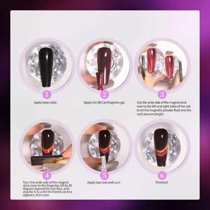 Gel Nail Polish – Cat Eye Magnetic 8pcs Aurora Glitter Black Crystal Semi-Permanent — 3D Light-Shifting Nail Art Gel No Base Color…
