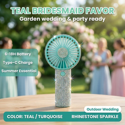 Elegant Silvery Rhinestone Mini Handheld Fan with Type-C Charging, Round Grille and Decorated Handle