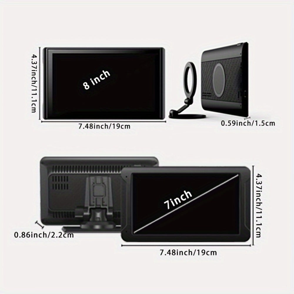 Portable Car GPS Navigation 8" - Wireless CarPlay & Android Auto, HD Touchscreen, Magnetic Mount, Mirror Link, FM Radio, AUX/USB/TF, Backup Camera Included