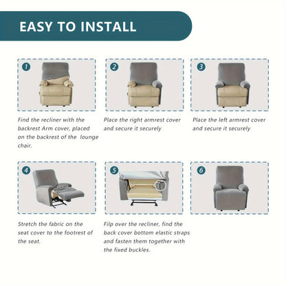 Four-Piece Recliner Chair Cover Set with Leaf Jacquard Pattern, Side Pocket and Six Color Options