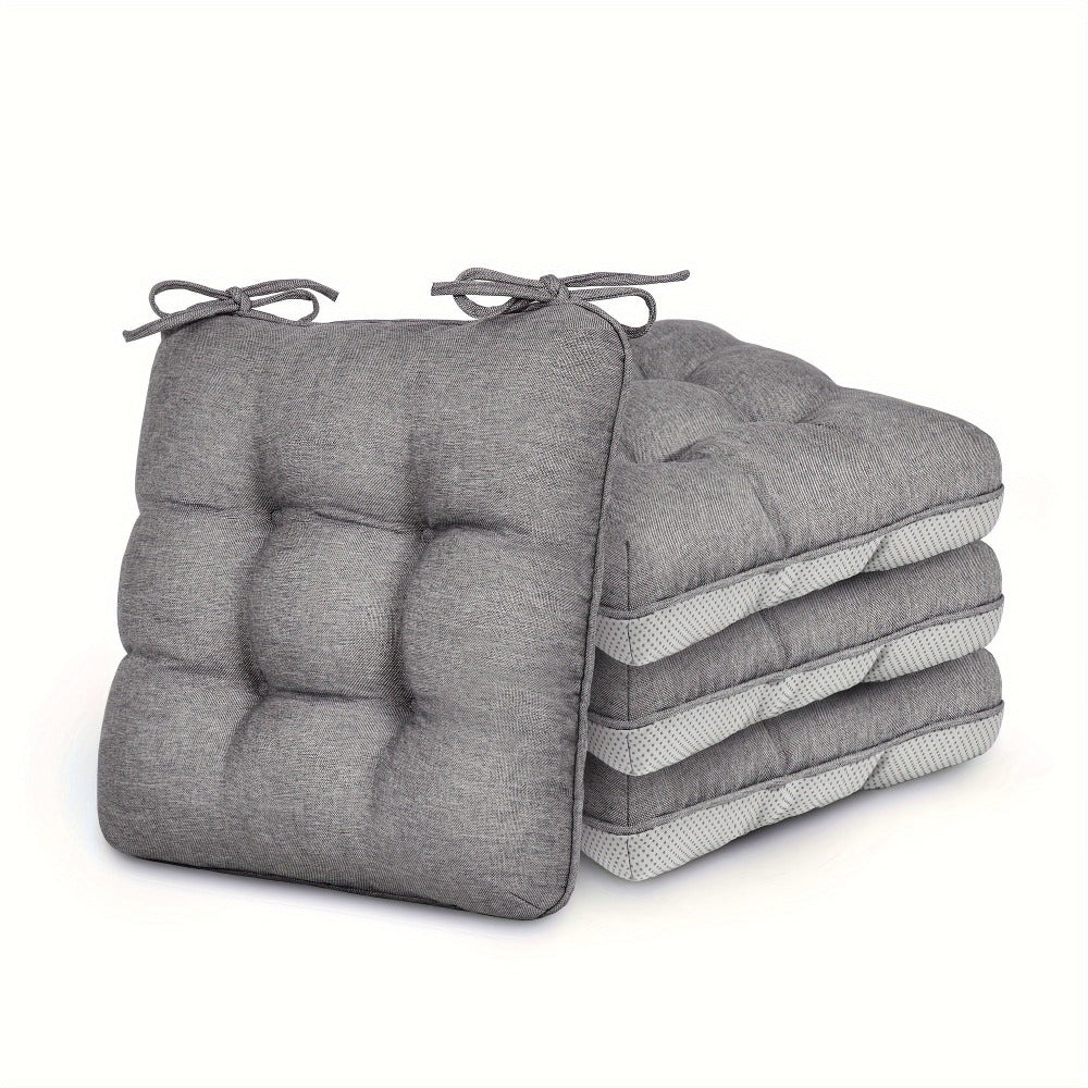Tufted Chair Cushion Sets in 4- or 8-Piece Options with M/L Sizes, Tie Straps and 12 Color Choices