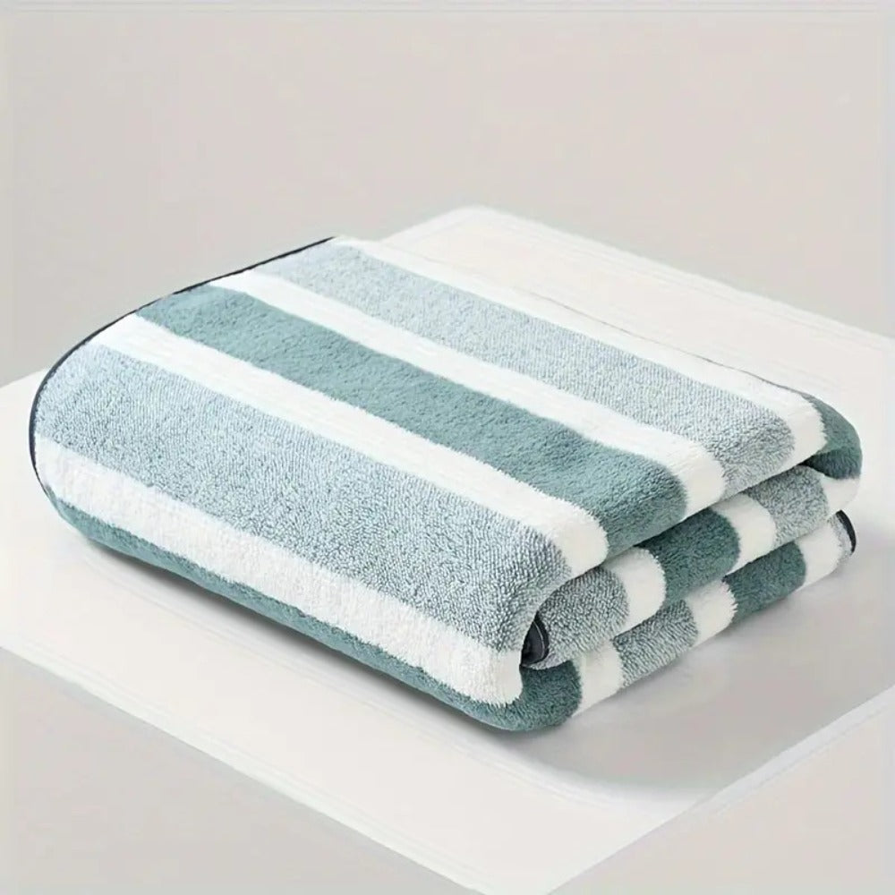 Bath Towels Set 1 or 4 Pack 346GSM Polyester Striped Towels 70 x 140cm in Four Colors for Home and Guest Use