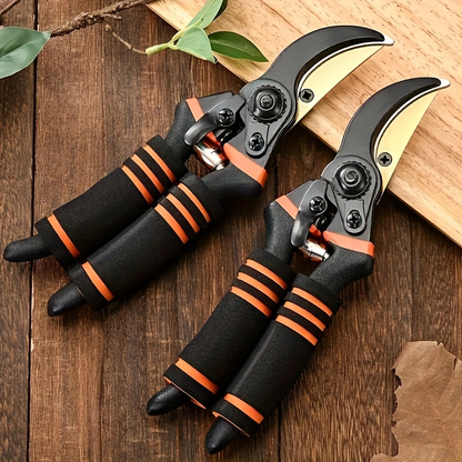 Titanium Pruning Shears 8.5 Inch T13 - Ultra-Sharp Bypass Garden Scissors, Ergonomic Black & Orange Handle, Retro Style Heavy-Duty Shears for Trimming, Landscaping & Horticulture