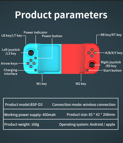 Expandable Mobile Game Controller D3 Joystick with M2 Aim-Assist – Plug & Play for Android iOS HarmonyOS, FPS Shooter Action Games, Phone Gamepad Clip-On Grip White Black Red Blue Gift