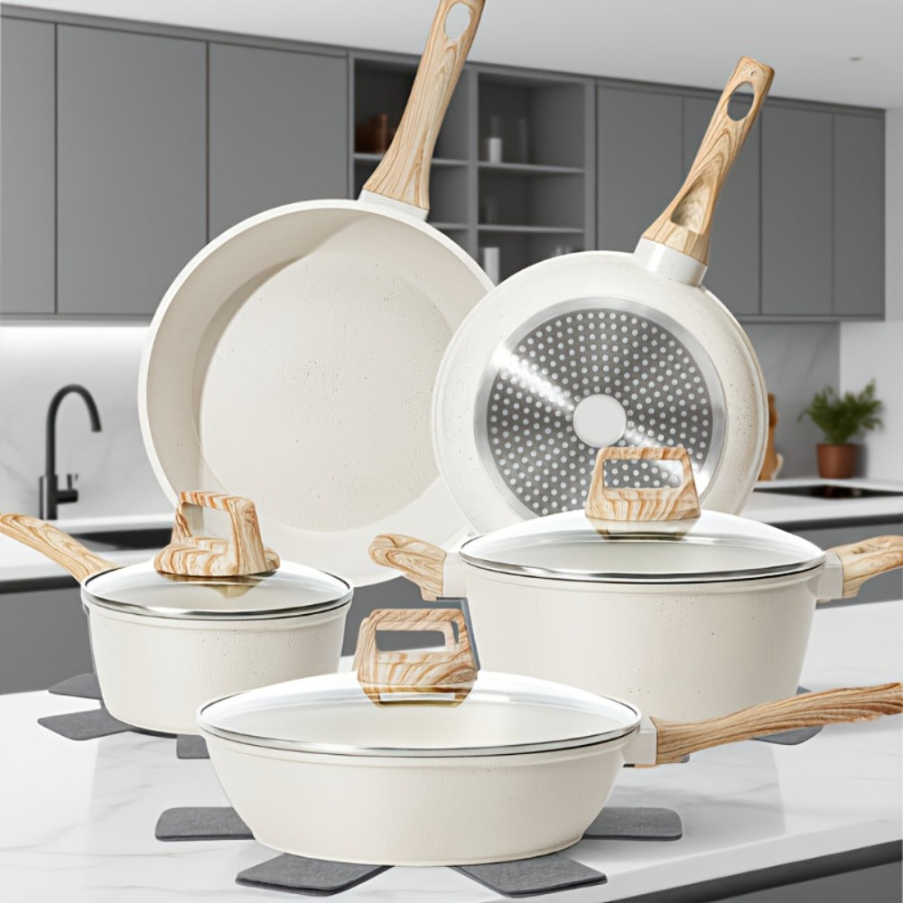 Pots and Pans Set 12-Piece Non-Stick Kitchen Cookware – Complete Cooking Set with Frying Pan | Durable Even-Heating Non-Stick Coating | Available in Black & White | Home Kitchen Essentials