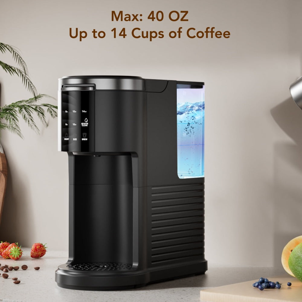 1200W-Labeled Single-Serve Coffee Maker with 40oz Tank, Five Cup Selections and Self-Clean Control