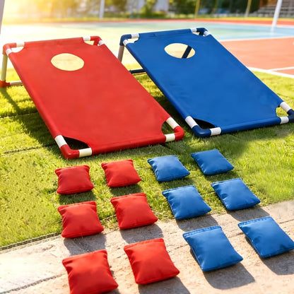 Portable Cornhole Game Set for Outdoor, 2 Boards with 12 Bean Bags & Storage Bag, Blue & Red