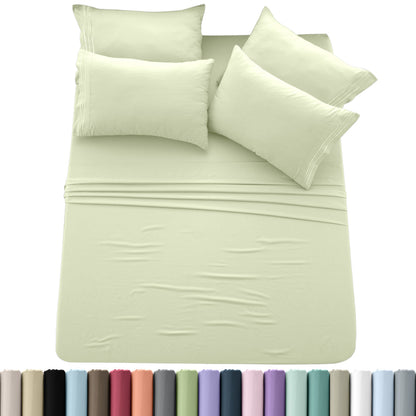 Sheet Set, Six-Piece Brushed Polyester Bedding with 16-Inch Fitted Pocket, Four Pillowcases and Twenty Colors