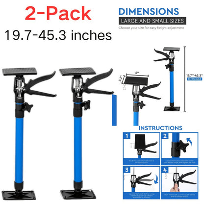 Adjustable Steel Support Rods for Drywall & Cabinet Installation, Extendable Construction Support Poles 19.7"-45.3" / 45"-114", Manual Lifting Tool Height Adjuster for Home Renovation, 2PCS & 4PCS Sets