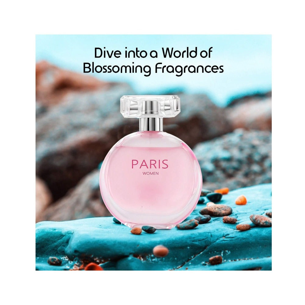 Perfume Paris Women Eau de Parfum 100ml in Round Pink Bottle with Gold Cap & Gift-Ready Box