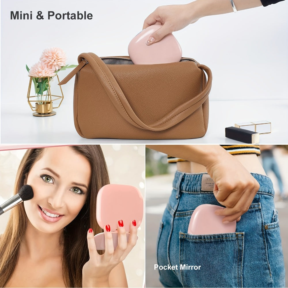 Makeup Mirror Foldable Dual-Sided Compact with Three Light Colors, Touch Brightness, USB-C Charging and Pink or White Finish