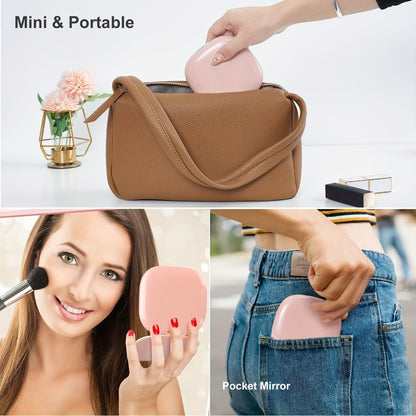 Makeup Mirror Foldable Dual-Sided Compact with Three Light Colors, Touch Brightness, USB-C Charging and Pink or White Finish