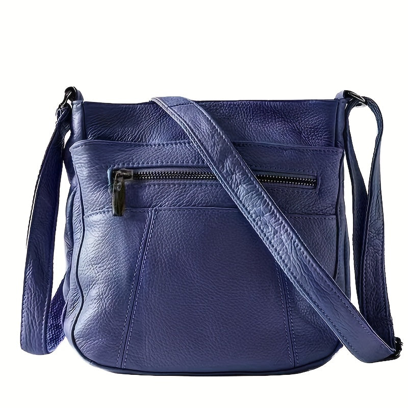 Genuine Leather Messenger Bag for Men Women Anti-Theft Zipper Multi-Pocket Shoulder Crossbody Bag Laptop Organizer Spacious Handbag Purse for Work School Travel Daily Commute 8 Colors