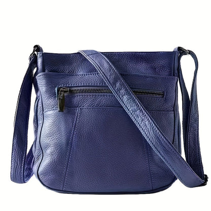 Genuine Leather Messenger Bag for Men Women Anti-Theft Zipper Multi-Pocket Shoulder Crossbody Bag Laptop Organizer Spacious Handbag Purse for Work School Travel Daily Commute 8 Colors