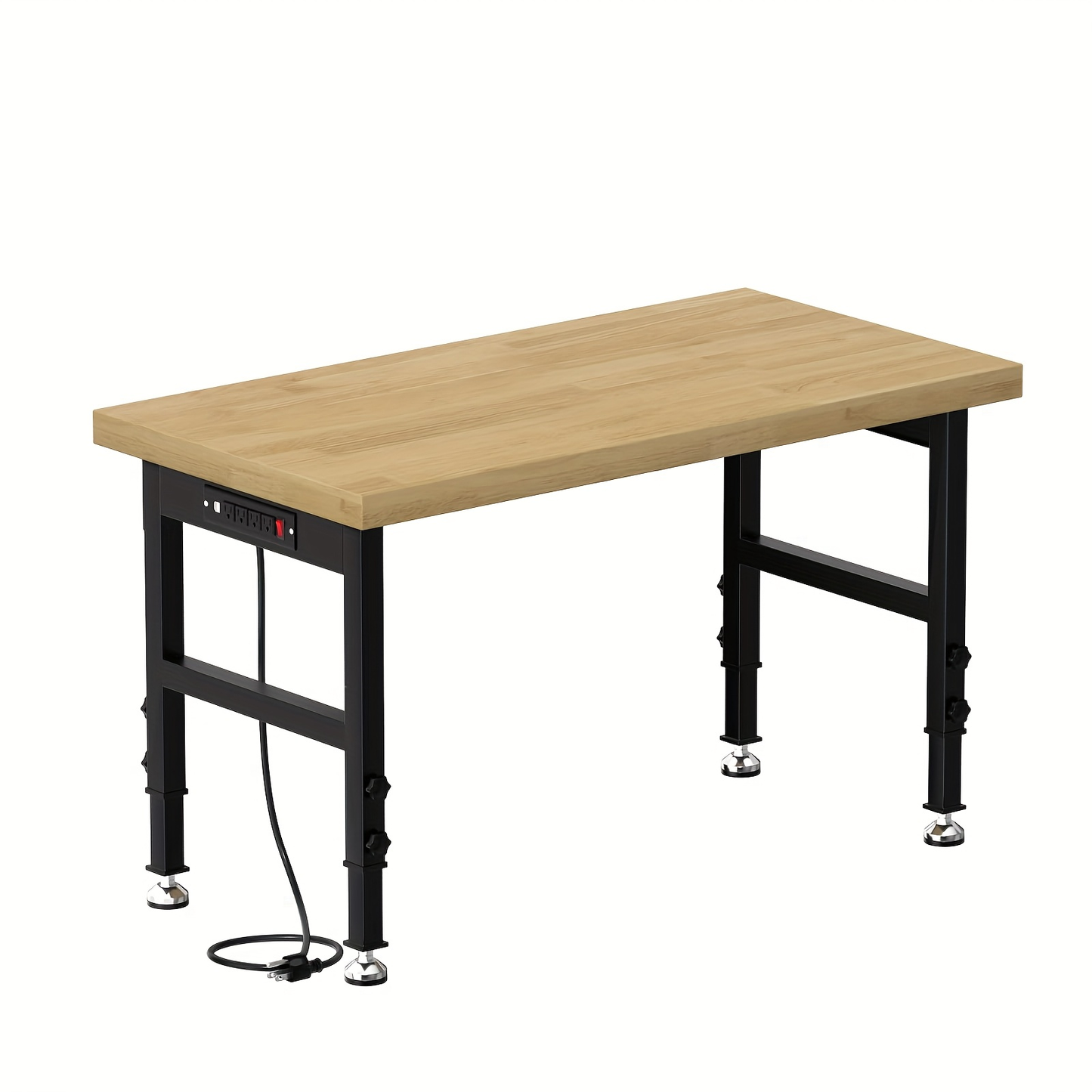 Garage Workbench Solid Wood Tool Desk with Drawers, Power Outlets & Swivel Casters, 48"/60"/70" Heavy-Duty Workshop Bench for Home Garage & Workshop