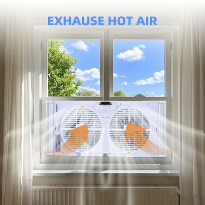 Window Fan 9 Inch Twin Expandable Dual Fan, 3-Speed with Remote Control or Manual Control for Home Cooking, Dining and Outdoor Meals