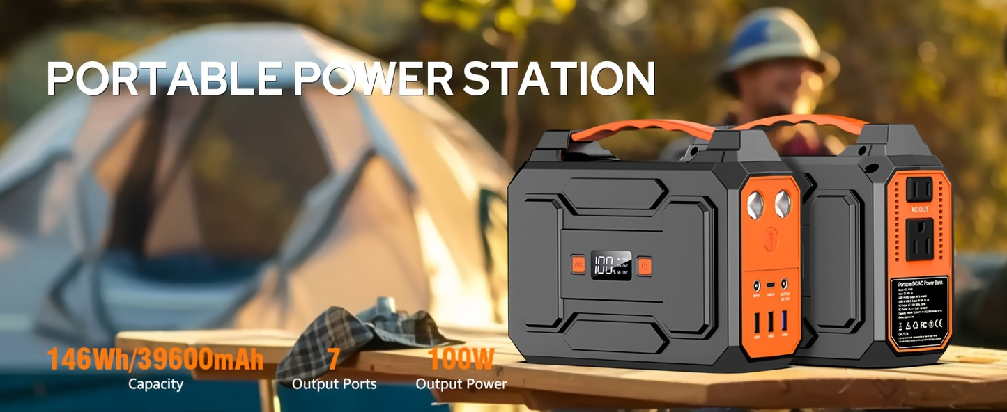 Portable Power Station with 146Wh or 300W Source Configurations, AC, DC, USB and LED Light