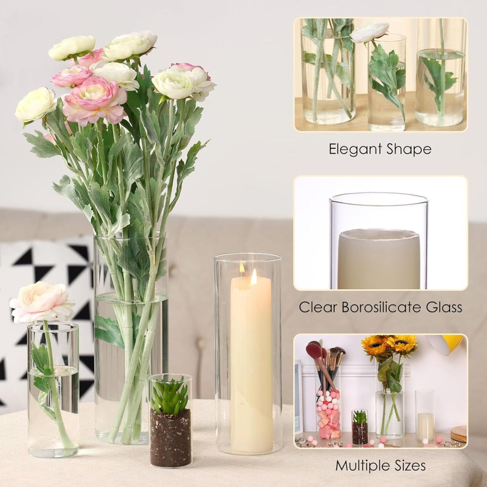 Clear Glass Cylinder Vases Set of 16 – 4 6 8 10 Inch Tall Glass Vases for Centerpieces, Floating Candle Holders, Wedding Table Decor, Party & Home Decoration