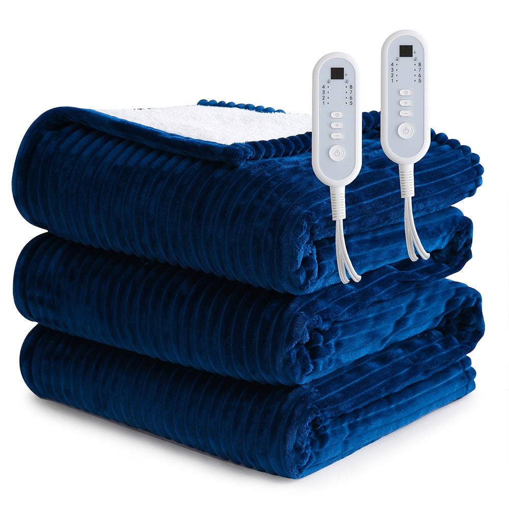 Electric Blanket with Temperature Control and Timer – Extra Large Flannel Heated Blanket, 8 Levels 10-Hour Auto-Off, Machine Washable, PTC+NTC Overheat Protection, Throw Twin Full Queen King
