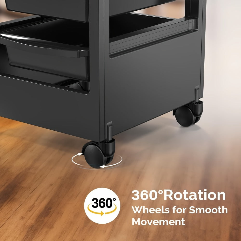 5-Drawer Salon Trolley Cart on Wheels - Professional ABS Rolling Beauty Storage Organizer for Hair Stylist Barber Spa Nail Tattoo Studio, 4 Swivel Casters, Stable Rack, Black