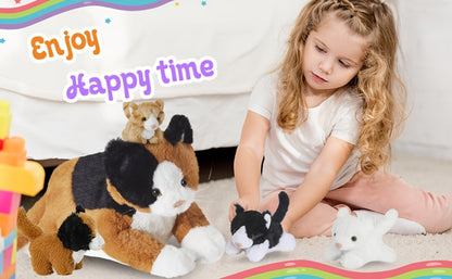 Stuffed Animal Mommy Cat Set with Four Baby Kittens, Five-Piece Family Design and Soft Fabric