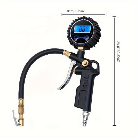 Digital Tire Pressure Gauge 200 PSI - LCD Backlit Display, 4-Unit Readings & 3 Connectors | Portable Inflator Gauge for Car, Truck, Motorcycle & Bike