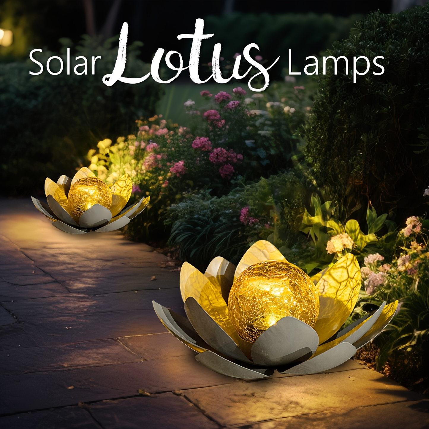 Solar Garden Light Lotus Flower with Cracked Glass Globe, IPX4 Rating and Three Color Options