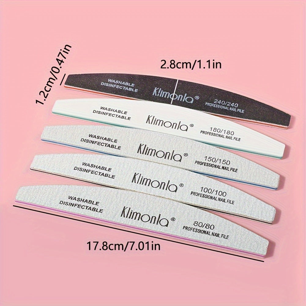 10-Piece Mixed Half-Moon Nail File Set with 80/80, 100/100, 150/150, 180/180 and 240/240 Grit Labels