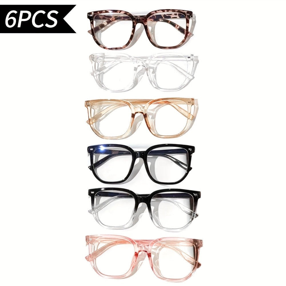 Rectangular Blue Light Glasses Six-Pair Set with Clear Lenses and A1 or A2 Assorted Frame Collections