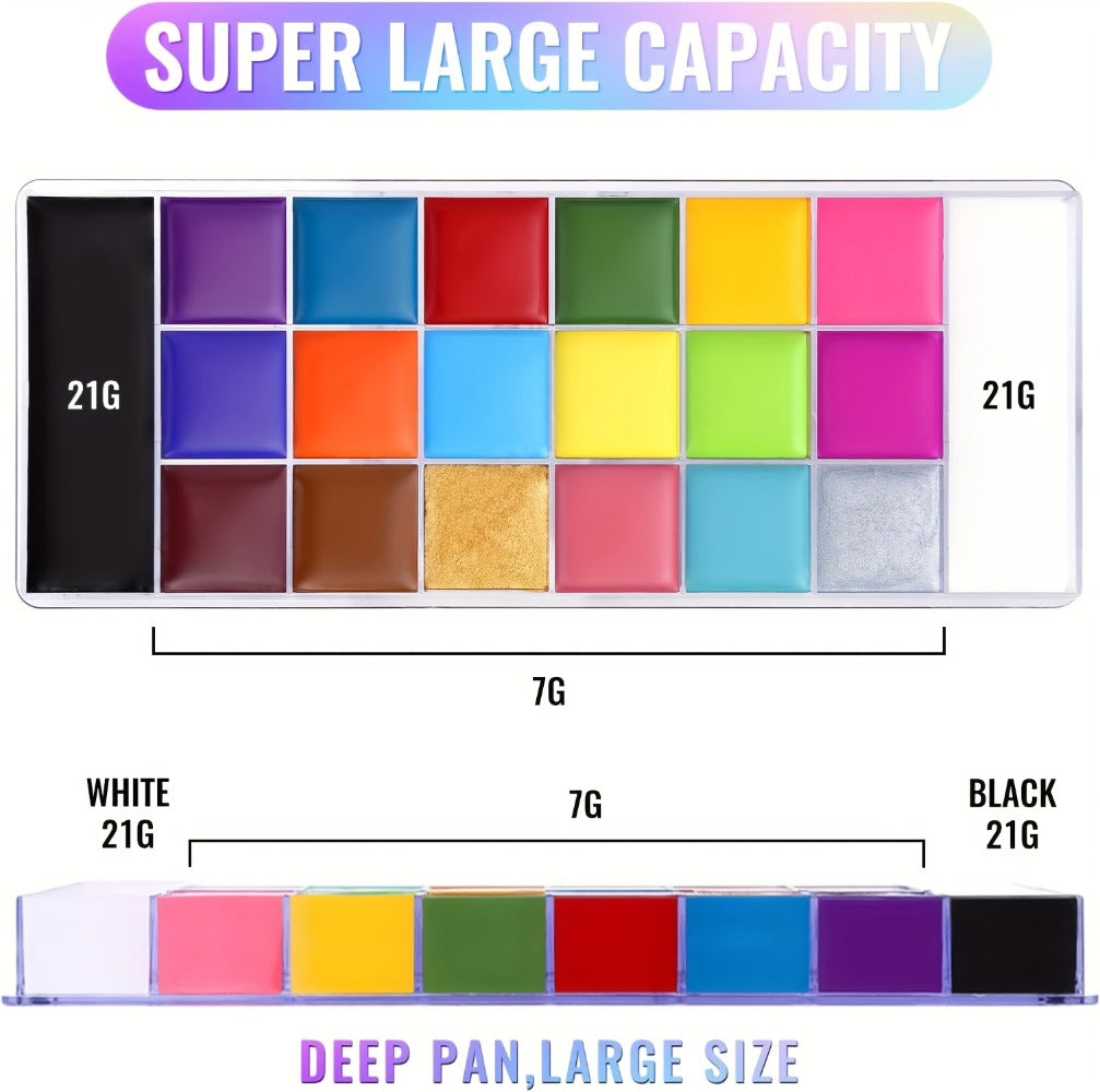 Oil-Based Face Body Paint Palette 20 Colors 168g - Halloween SFX Makeup Kit Black White Flash Tattoo Cosplay