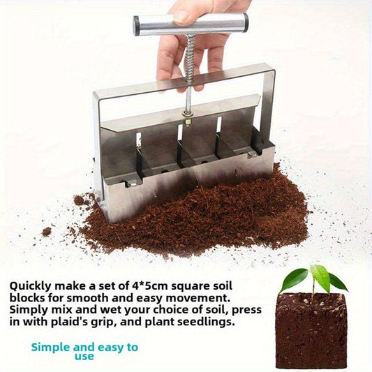 Garden Clod Breaker & Soil Blocker Tool - Heavy Duty Metal Multi-Cell Soil Block Maker with Adjustable Handle for Seed Starting, Potting & Lawn Aeration - Professional Home Gardening