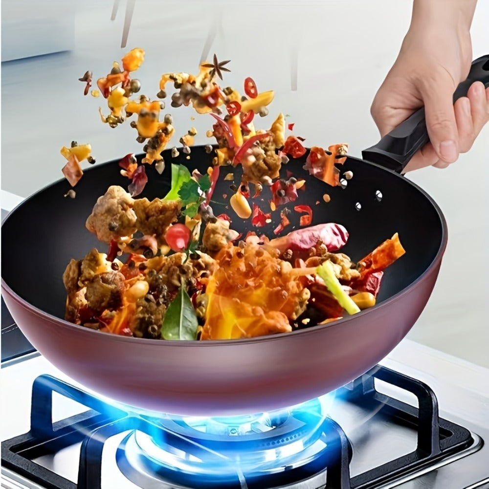 German Diamond Non-Stick Stir Fry Pan - Rice Stone Coating Smokeless Flat Bottom Wok for Induction Cooker Gas Stove, Multi-Purpose Household Frying Pan