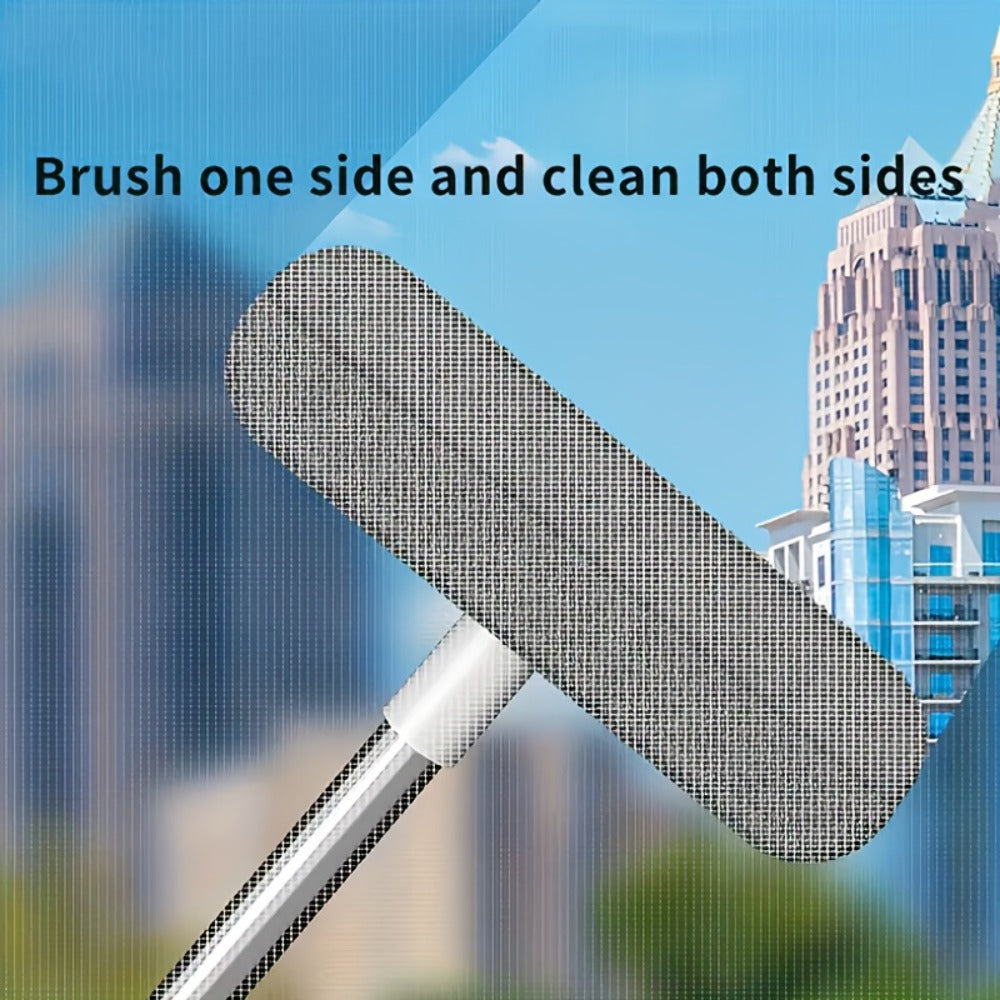 Window Screen Cleaning Brush with 30.7-Inch Telescopic Handle, 6.26-Inch Double-Sided Head and Storage Holder