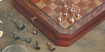 12-Inch Wooden-Style Chess Set with Metal-Finish Pieces, Two Storage Drawers and Two Extra Queens for Adults