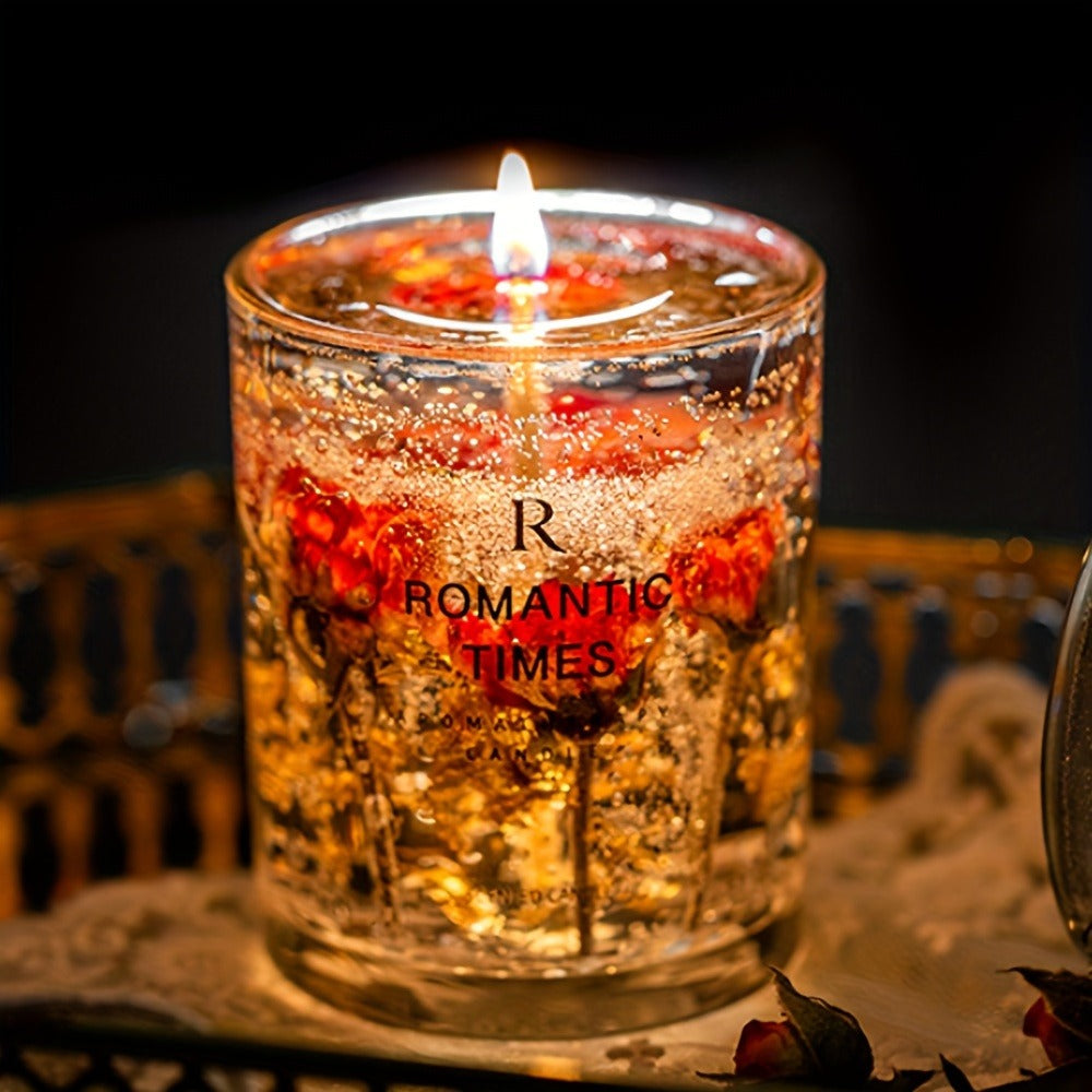 7.4oz Floral Glass Jar Candle with Single Wick and Botanical Detail in Rose, Lavender or Orange Styles