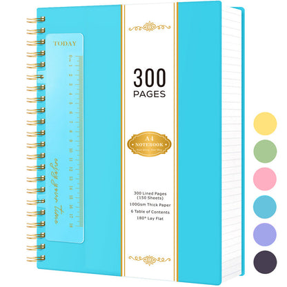 Large 300-Page Spiral Notebook with 8.5 x 11 Inch Ruled Pages and Six Hardcover Color Options
