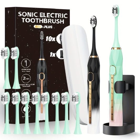 Electric Toothbrush Set with IPX8 Rating, 10 Brush Heads, Travel Case, Holder and Five Color Bundles