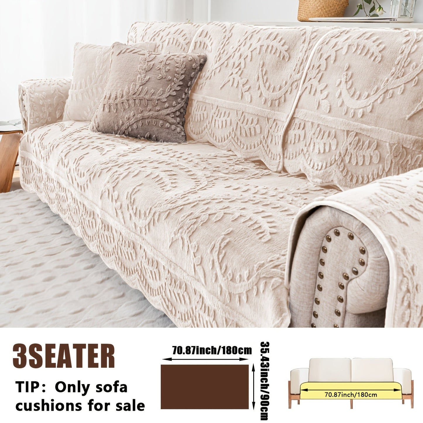 Sofa Cover Quilted Faux Rabbit Fur Plush Panels in 35.43-Inch Width with Seat, Pillowcase and Two-Piece Options