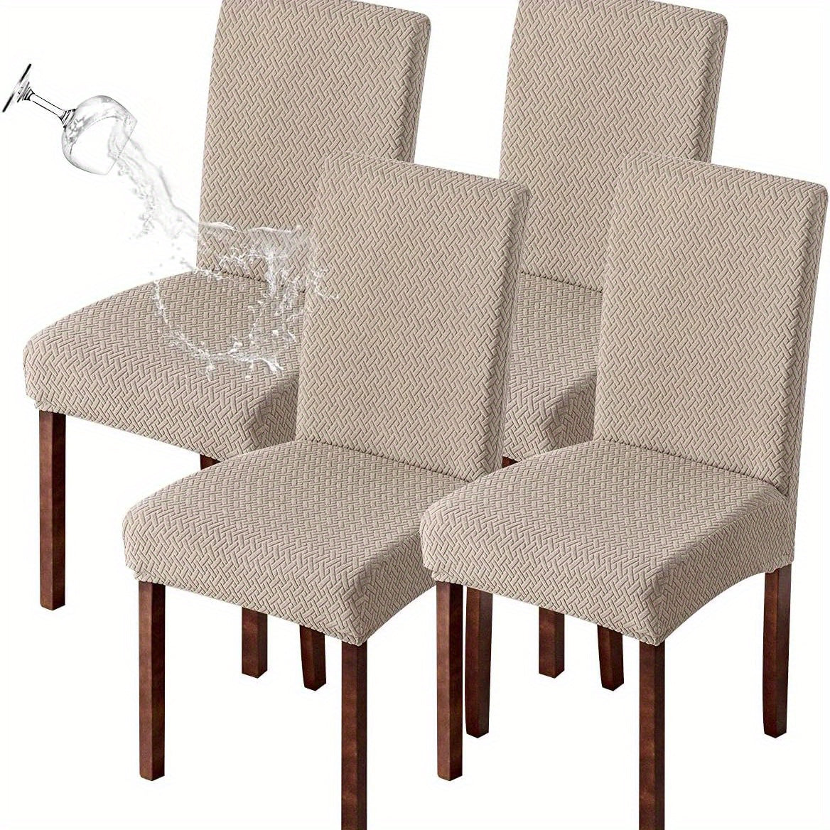 Textured Stretch Dining Chair Covers in Beige, Gray, Chocolate, Black, Khaki or Burgundy, Four- or Six-Piece Sets