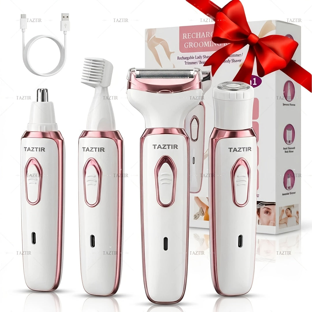 Electric Shaver 4-in-1 Women’s Grooming Kit with USB Charging for Face, Nose, Legs, Underarms and Bikini