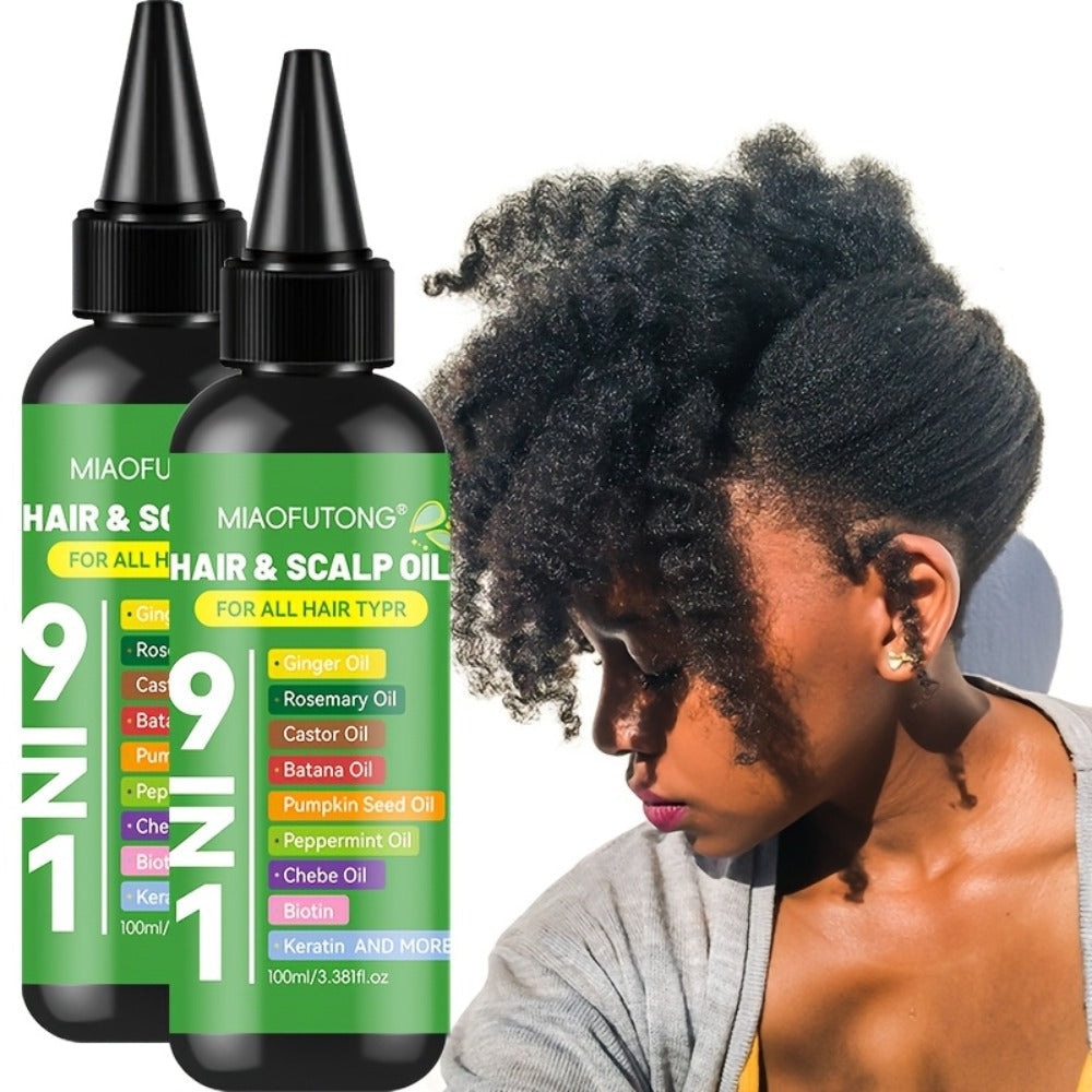 Hair Care Oil 9-in-1 with Turmeric, Rosemary, Castor Oil & Biotin - Deep Hydration, Frizz Control & Smoothness, Plant-Based Squalane, All Hair Types, Men & Women, 100ml