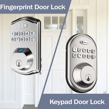 Heavy Duty Smart Deadbolt with Biometric Fingerprint & Keypad - App Control, Auto-Lock, Keyless Entry for Front Door, Office & Apartment, Zinc Alloy, Optional Handle Set Included